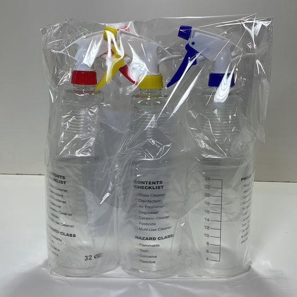3 Pack Plastic Spray Bottles 32oz 3 Color Tops - Picture 13 of 14